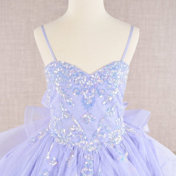 NEW TEA LENGTH MESH DRESS FOR KIDS EMBROIDERED WITH SEQUINS AND RIBBON GL GK106 - Picture 4 of 12